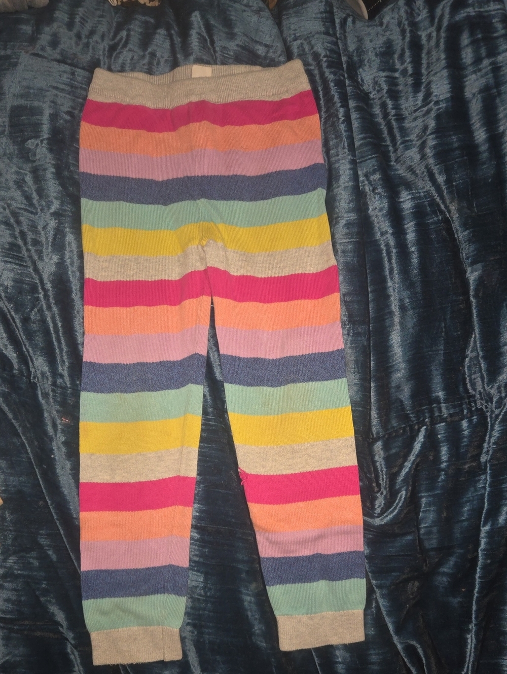 Kids Multicolor Striped Knit Leggings - Rainbow Colors